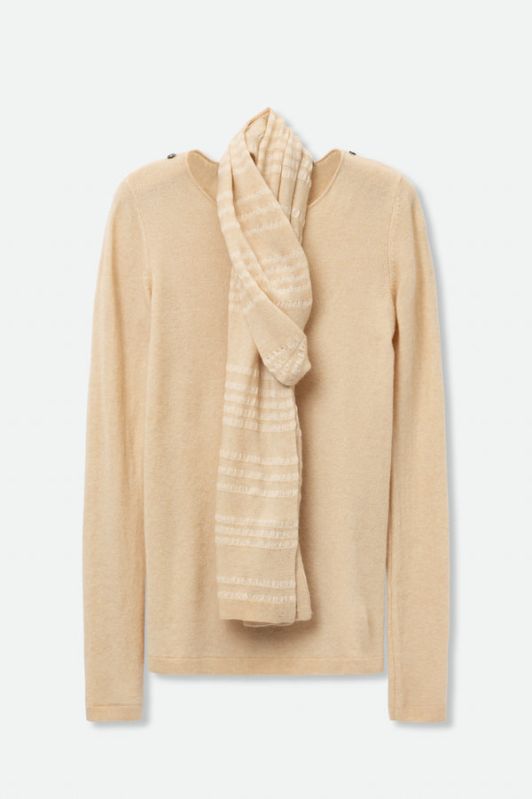 KARSON TOP WITH STRIPED ASYMMETRICAL SCARF IN MERINO-CASHMERE