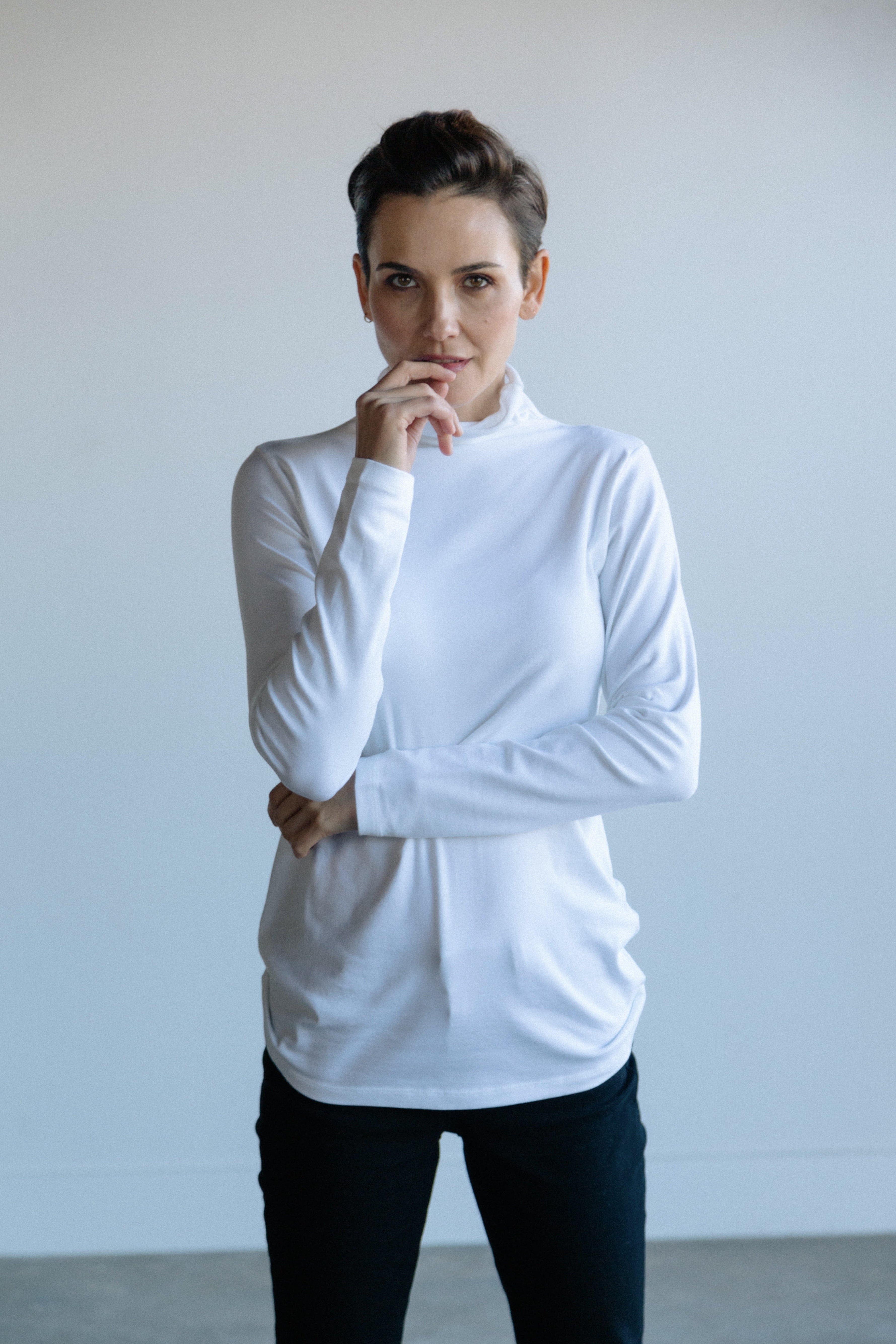 LONG SLEEVE HIGH NECK IN PIMA COTTON STRETCH