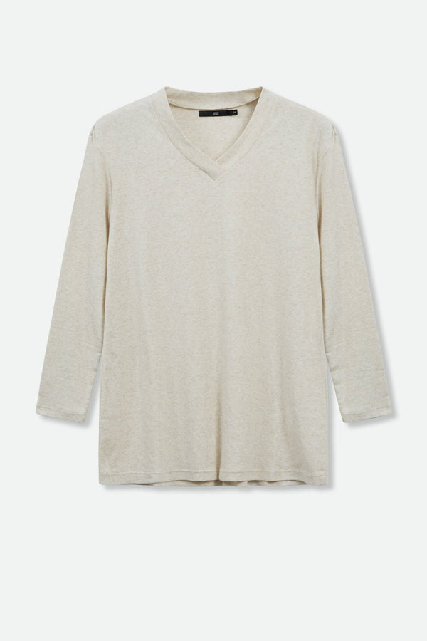 A LINE V NECK IN PIMA COTTON HEATHER OATMEAL - Jarbo