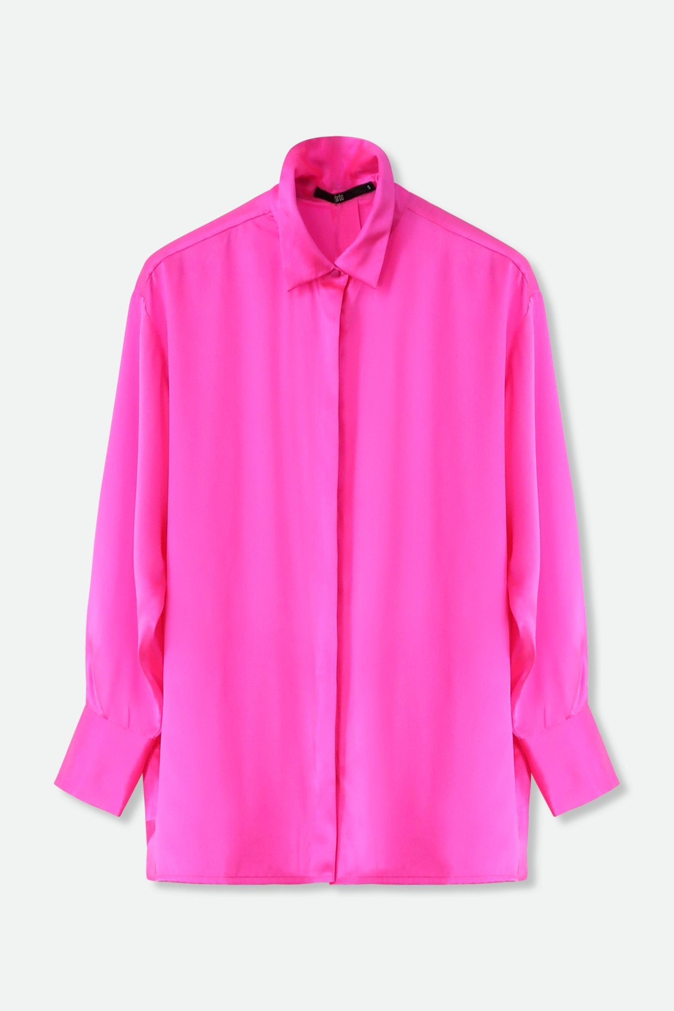 ADRIA SHIRT IN STRETCH SILK CHARMEUSE, HOT PINK - Jarbo