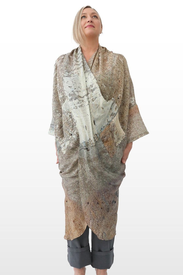 ATHENA CAPE WRAP IN PRINTED SILK VOILE NEUTRAL-BEIGE - Jarbo