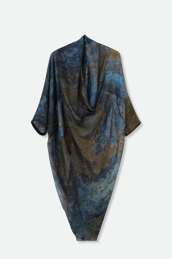 ATHENA CAPE WRAP IN SILK VOILE IN BLUE GREEN PAINT - Jarbo