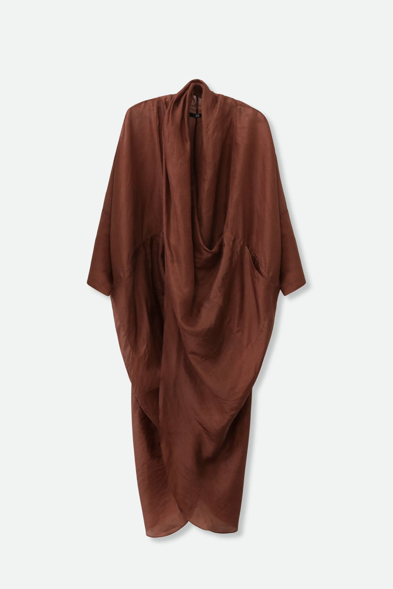 ATHENA CAPE WRAP IN SILK VOILE IN EARTHEN BROWN - Jarbo