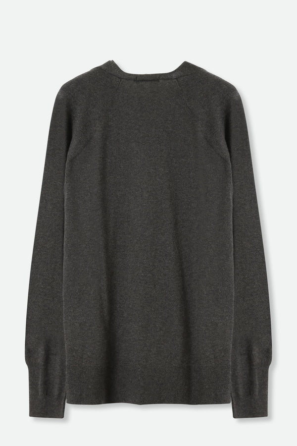 AVERY V NECK TUNIC IN DOUBLE KNIT PIMA COTTON IN CHARCOAL HEATHER - Jarbo