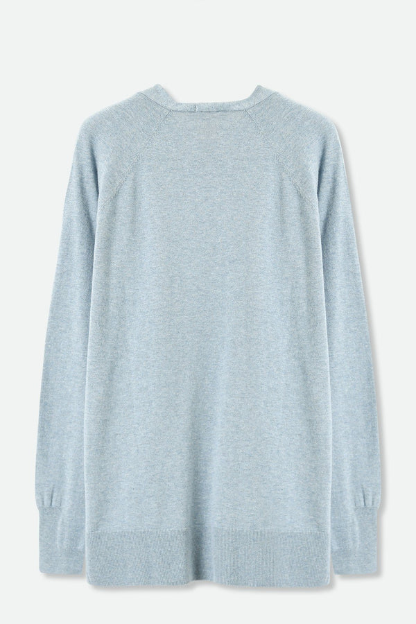 AVERY V NECK TUNIC IN DOUBLE KNIT PIMA COTTON IN HEATHER BLUE - Jarbo