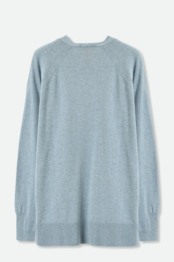 AVERY V NECK TUNIC IN DOUBLE KNIT PIMA COTTON IN HEATHER MARINE BLUE - Jarbo