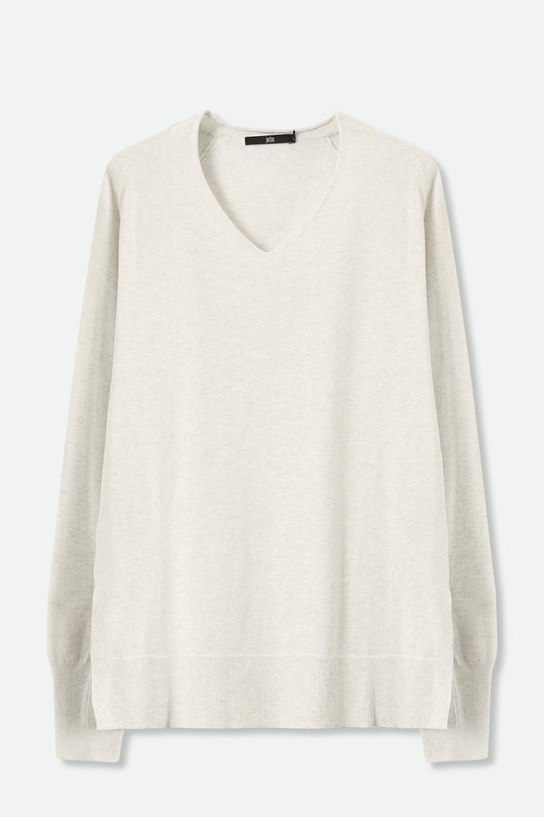 AVERY V NECK TUNIC IN DOUBLE KNIT PIMA COTTON IN HEATHER PEARL GREY - Jarbo