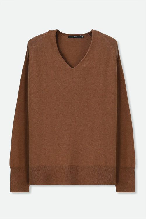 AVERY V NECK TUNIC IN DOUBLE KNIT PIMA COTTON IN SADDLE BROWN HEATHER