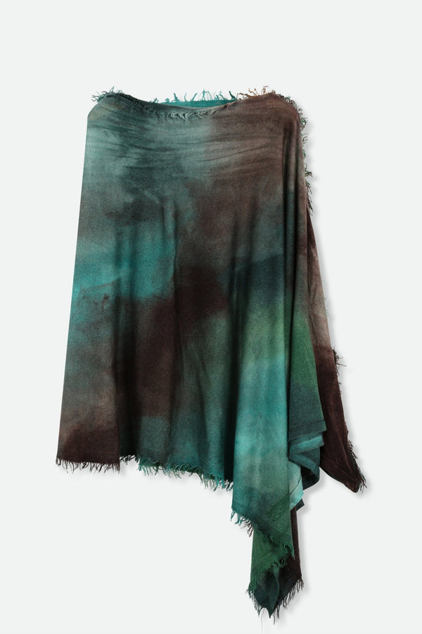 BALI IN HAND DYED CARRIAGI CASHMERE FRINGE TEAL WATERCOLOR - Jarbo