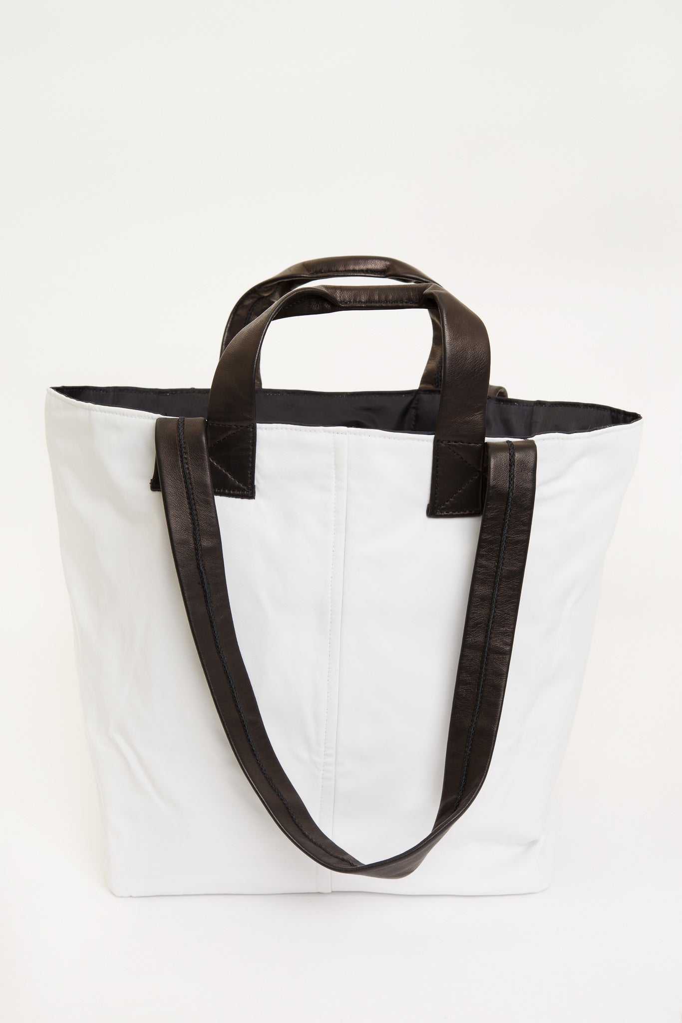 BIANCO SHOPPING TOTE WHITE AND BROWN LEATHER CONTRAST - Jarbo