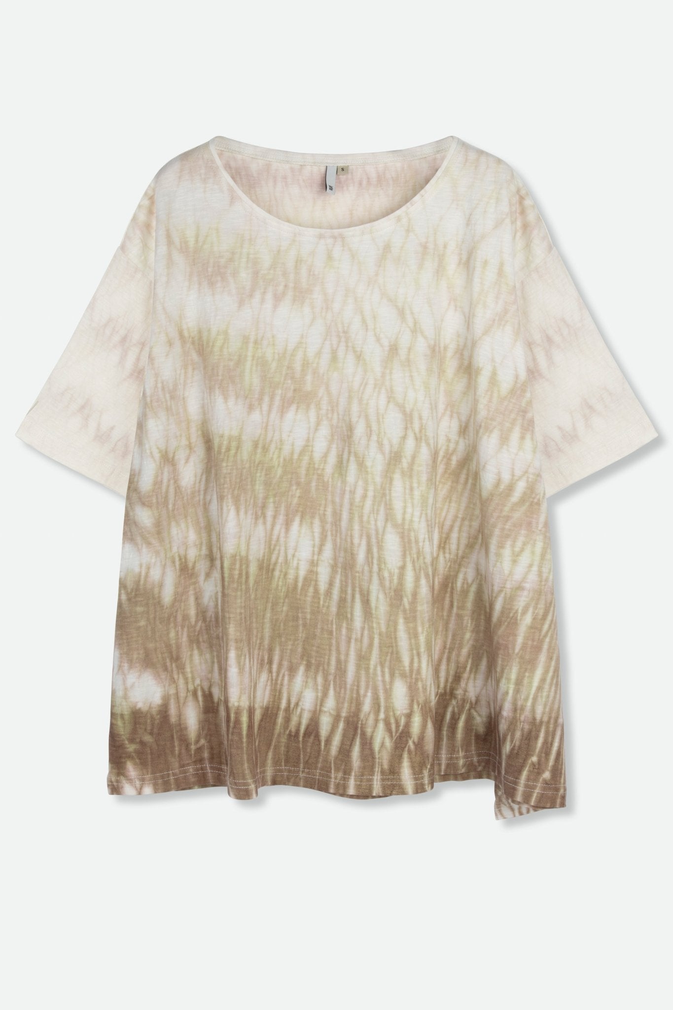 BOATNECK SHORT SLEEVE IN SHIBORI-DYED SLUB COTTON FADED-KHAKI - Jarbo