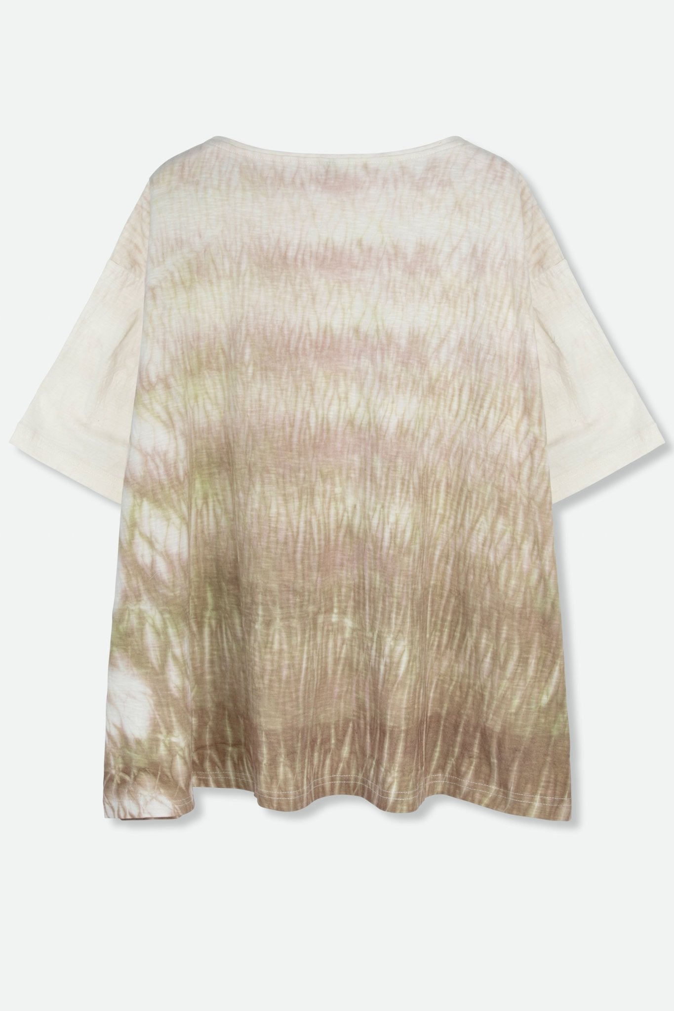 BOATNECK SHORT SLEEVE IN SHIBORI-DYED SLUB COTTON FADED-KHAKI - Jarbo