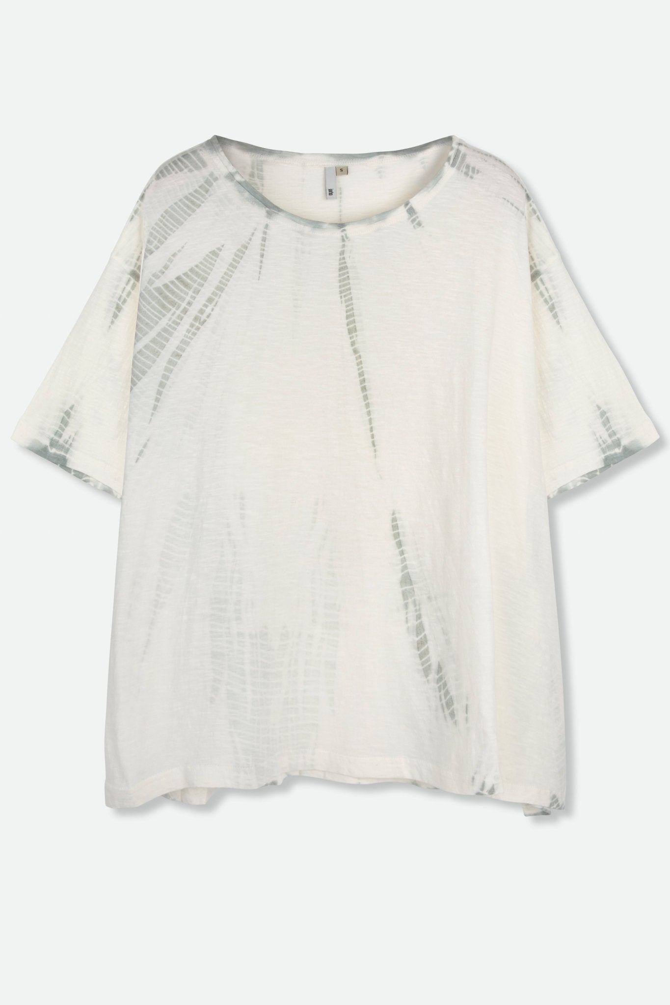 BOATNECK SHORT SLEEVE IN SHIBORI-DYED SLUB COTTON WHITE & GREY FEATHER - Jarbo