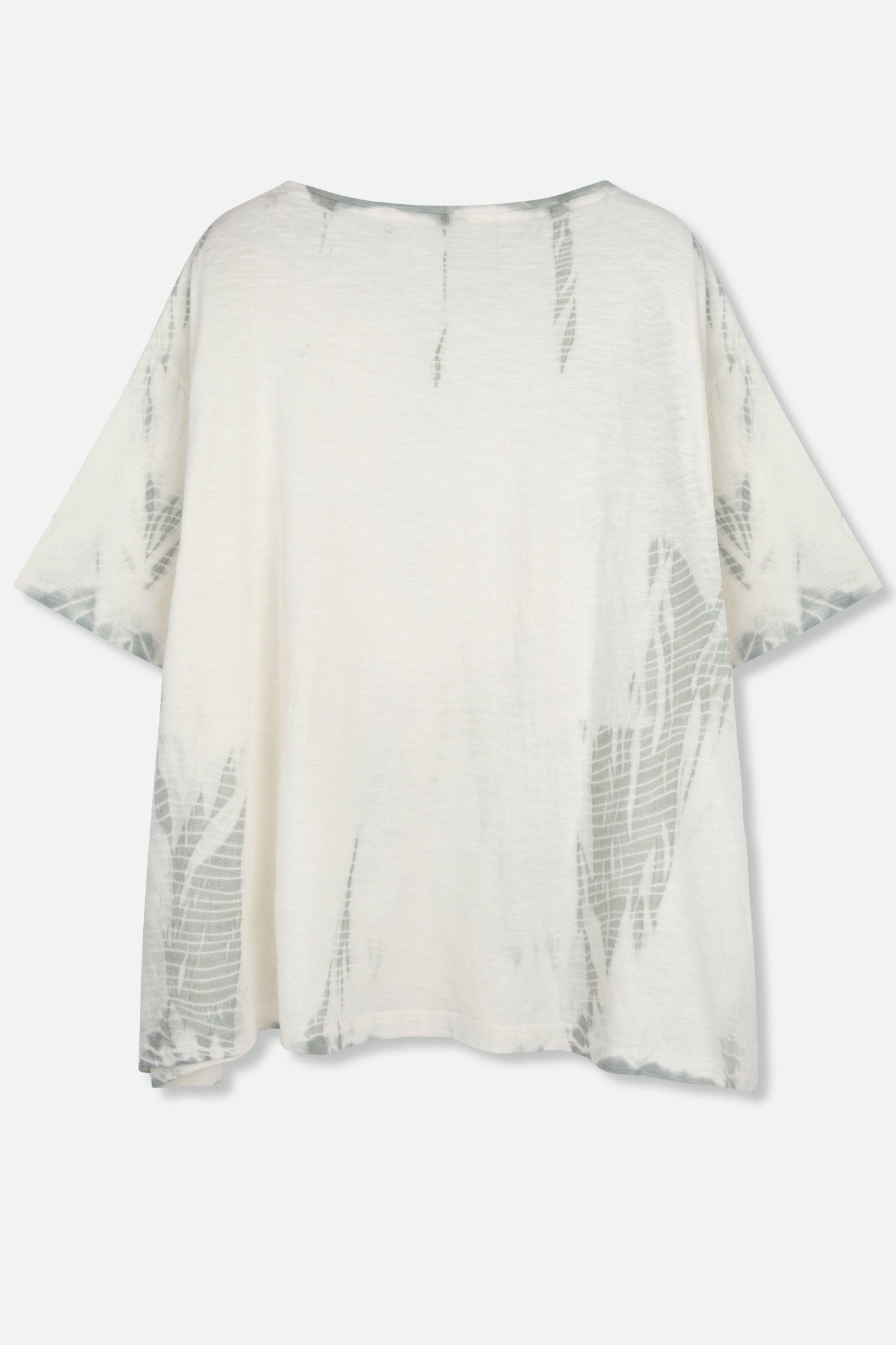 BOATNECK SHORT SLEEVE IN SHIBORI-DYED SLUB COTTON WHITE & GREY FEATHER - Jarbo