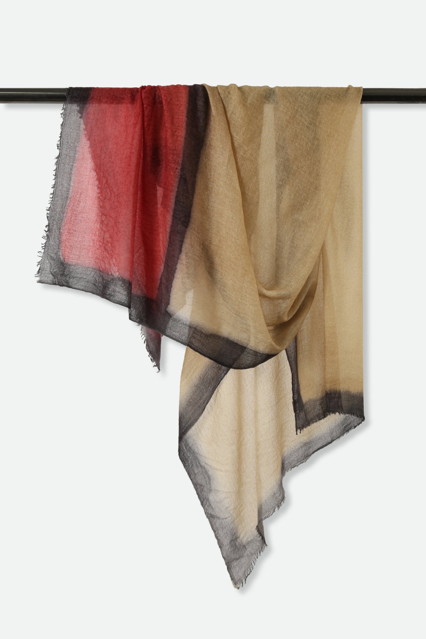BORDERED BEIGE SCARF IN HAND DYED CASHMERE - Jarbo