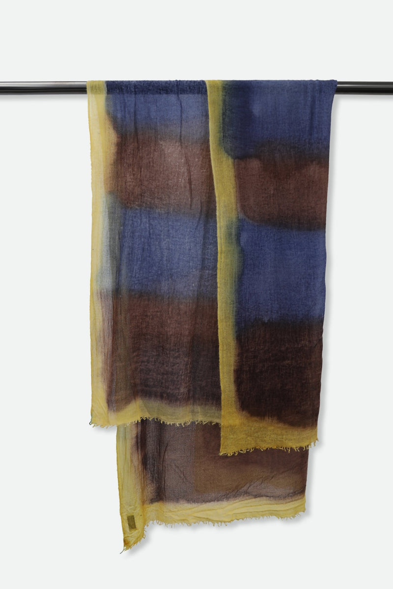 BROWN BLUE STRIPE SCARF IN HAND DYED CASHMERE - Jarbo