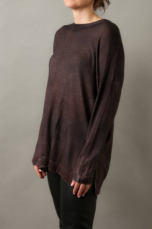 CARISSA RELAXED SWEATER IN HAND-DYED CASHMERE ESPRESSO BROWN - Jarbo