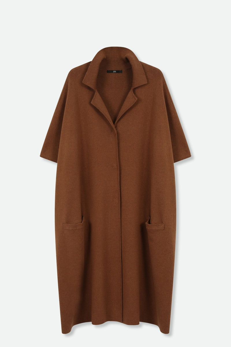 CLEO COAT IN KNIT PIMA COTTON IN SADDLE BROWN HEATHER - Jarbo
