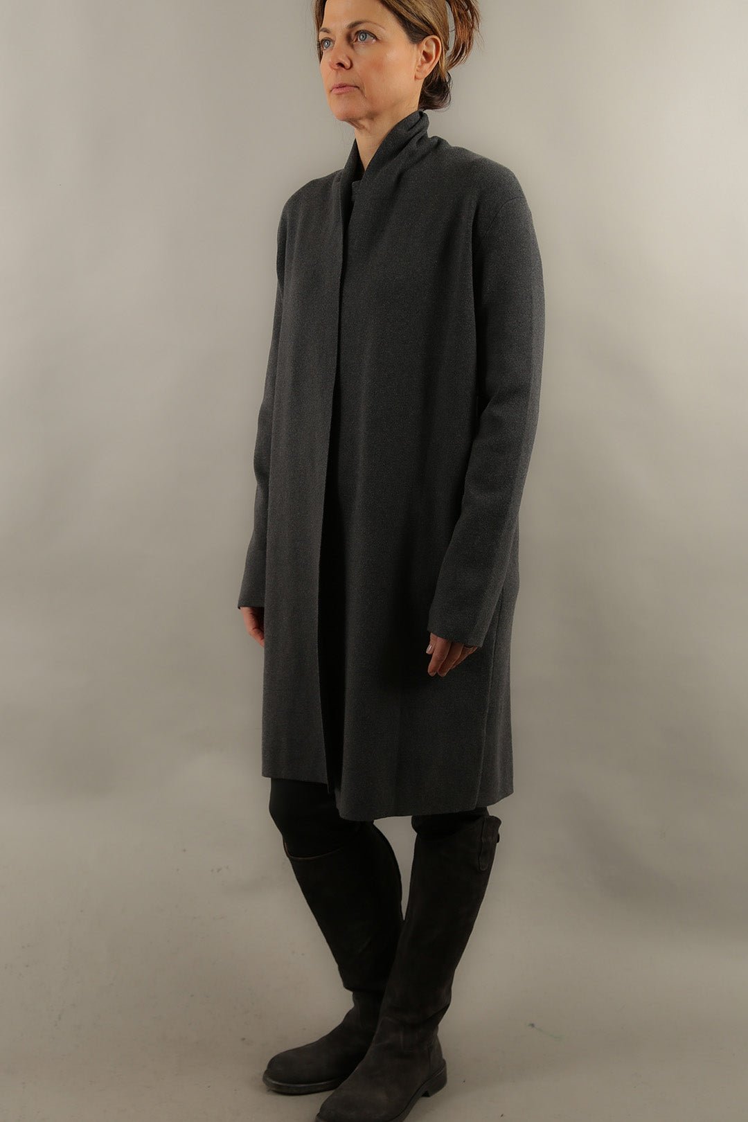CORNELIA DUSTER IN DOUBLE KNIT HEATHERED PIMA COTTON IN CHARCOAL HEATHER - Jarbo