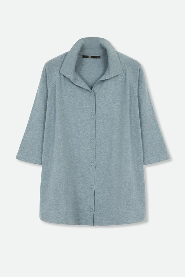 EASTON POLO SHIRT IN KNIT PIMA COTTON STRETCH IN HEATHER MARINE BLUE - Jarbo