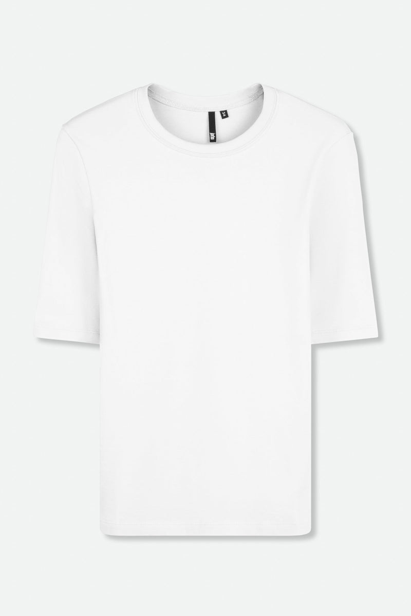 elbow length white t shirt