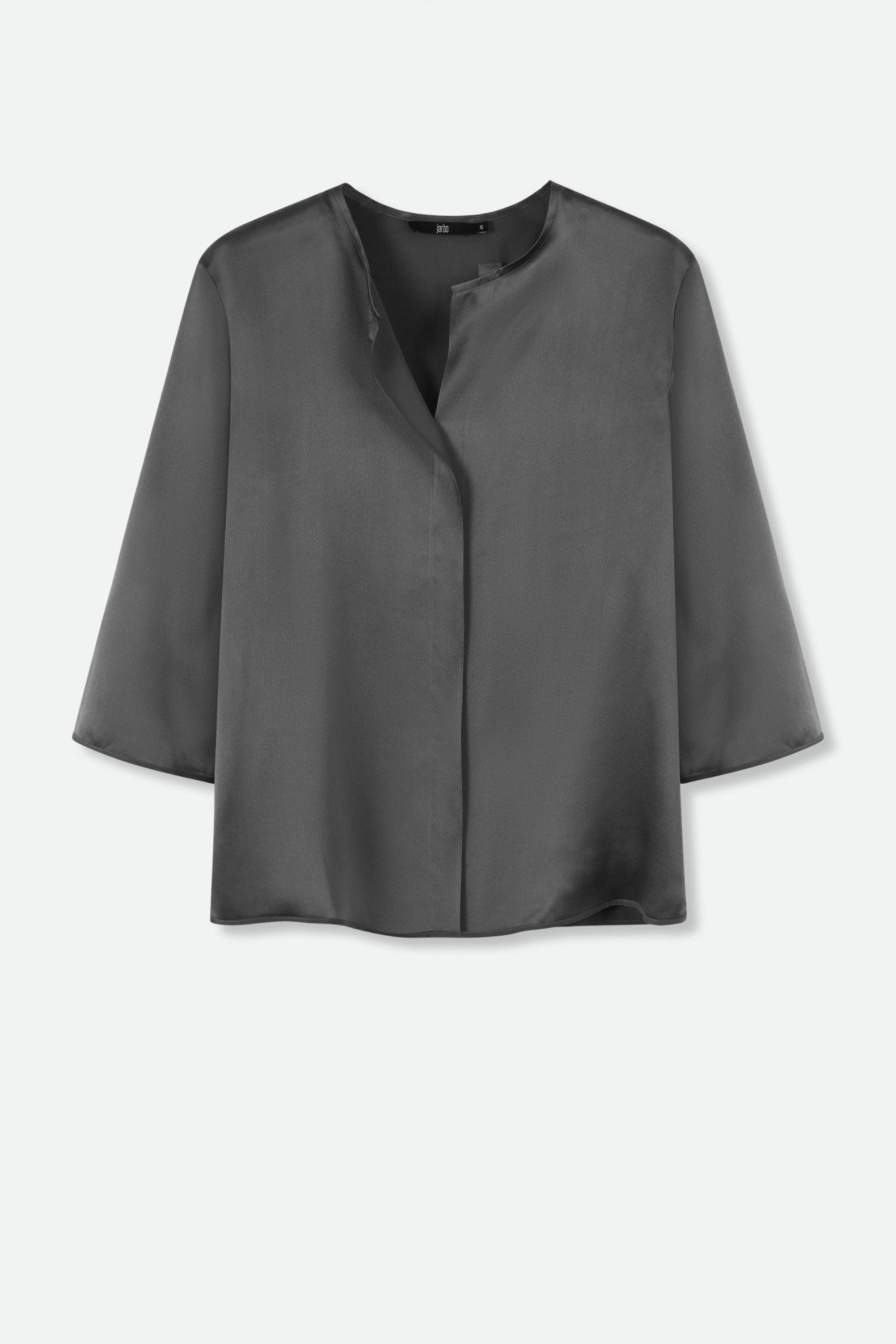 FIORA FRONT SEAM SHIRT IN SILK SATIN CHARCOAL SILVER - Jarbo