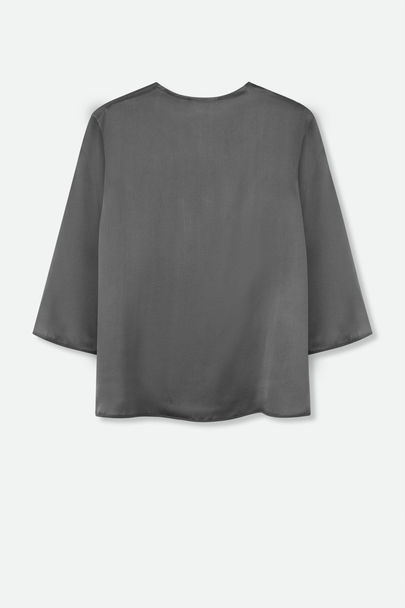 FIORA FRONT SEAM SHIRT IN SILK SATIN CHARCOAL SILVER - Jarbo