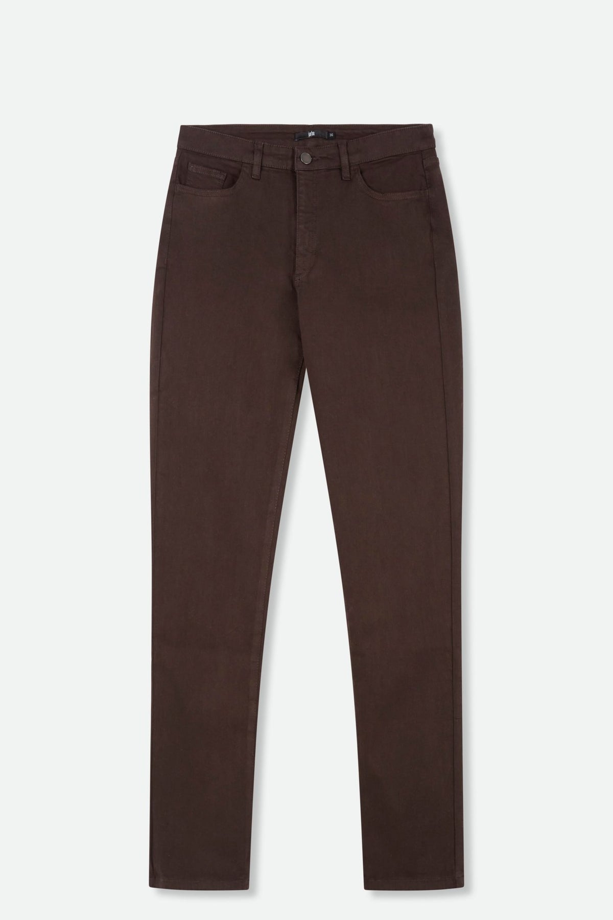 FIVE POCKET GARMENT DYE IN STRETCH DENIM IN CAFE DARK BROWN - Jarbo