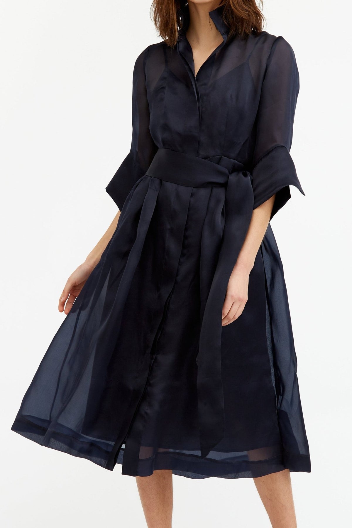 GABRIELLE DRESS IN SILK ORGANZA IN NAVY - Jarbo