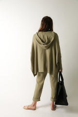 HARPER HOODED CAPE IN DOUBLE KNIT PIMA COTTON STRETCH HEATHER GREEN - Jarbo
