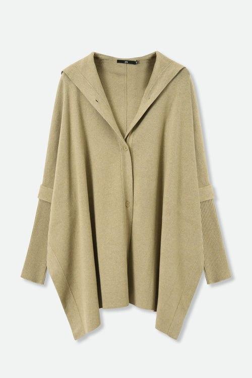 HARPER HOODED CAPE IN DOUBLE KNIT PIMA COTTON STRETCH HEATHER GREEN
