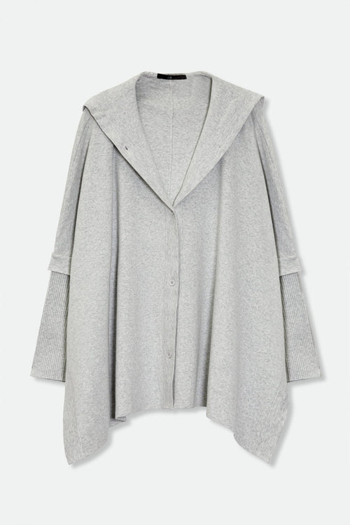 HARPER HOODED CAPE IN DOUBLE KNIT PIMA COTTON STRETCH ICE GREY HEATHER