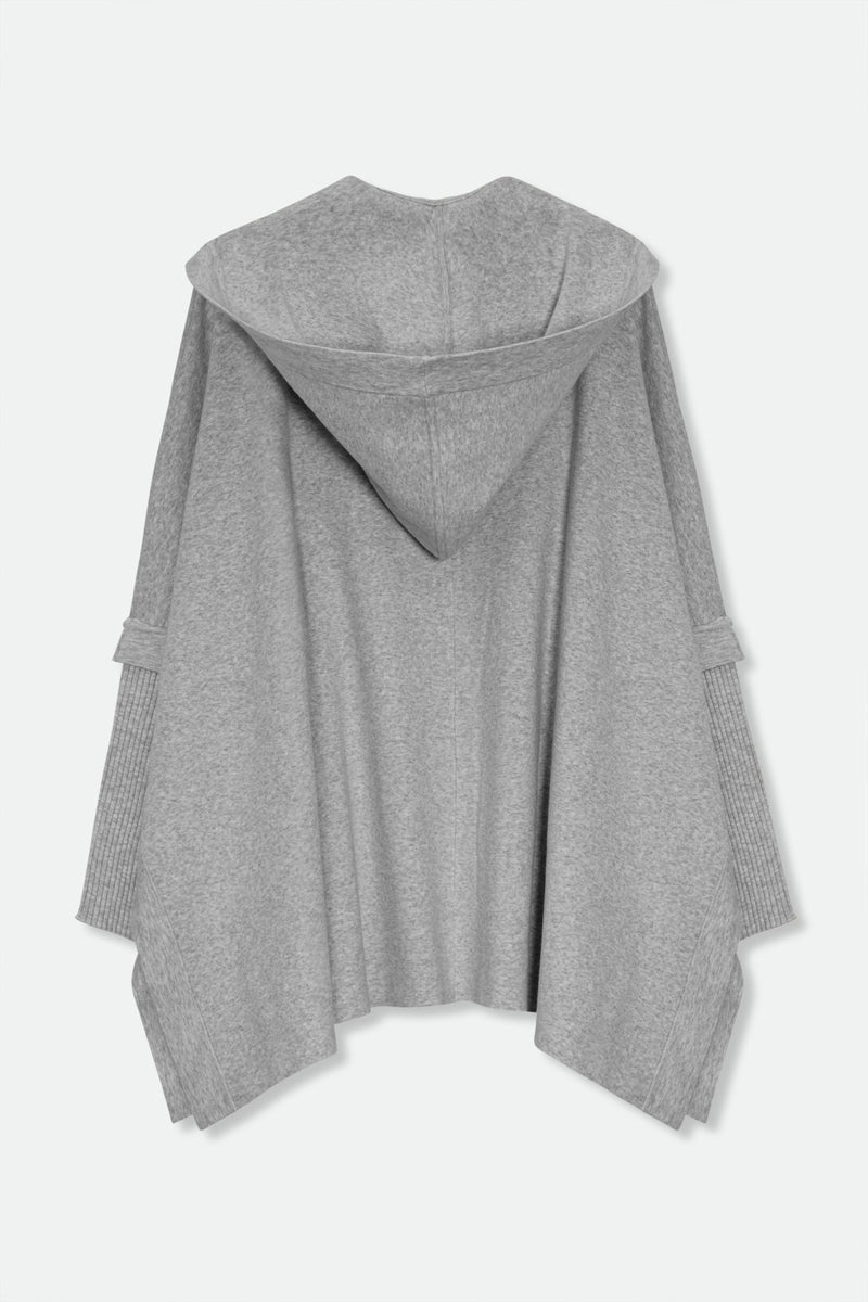 HARPER HOODED CAPE IN DOUBLE KNIT PIMA COTTON STRETCH MEDIUM GREY HEATHER - Jarbo