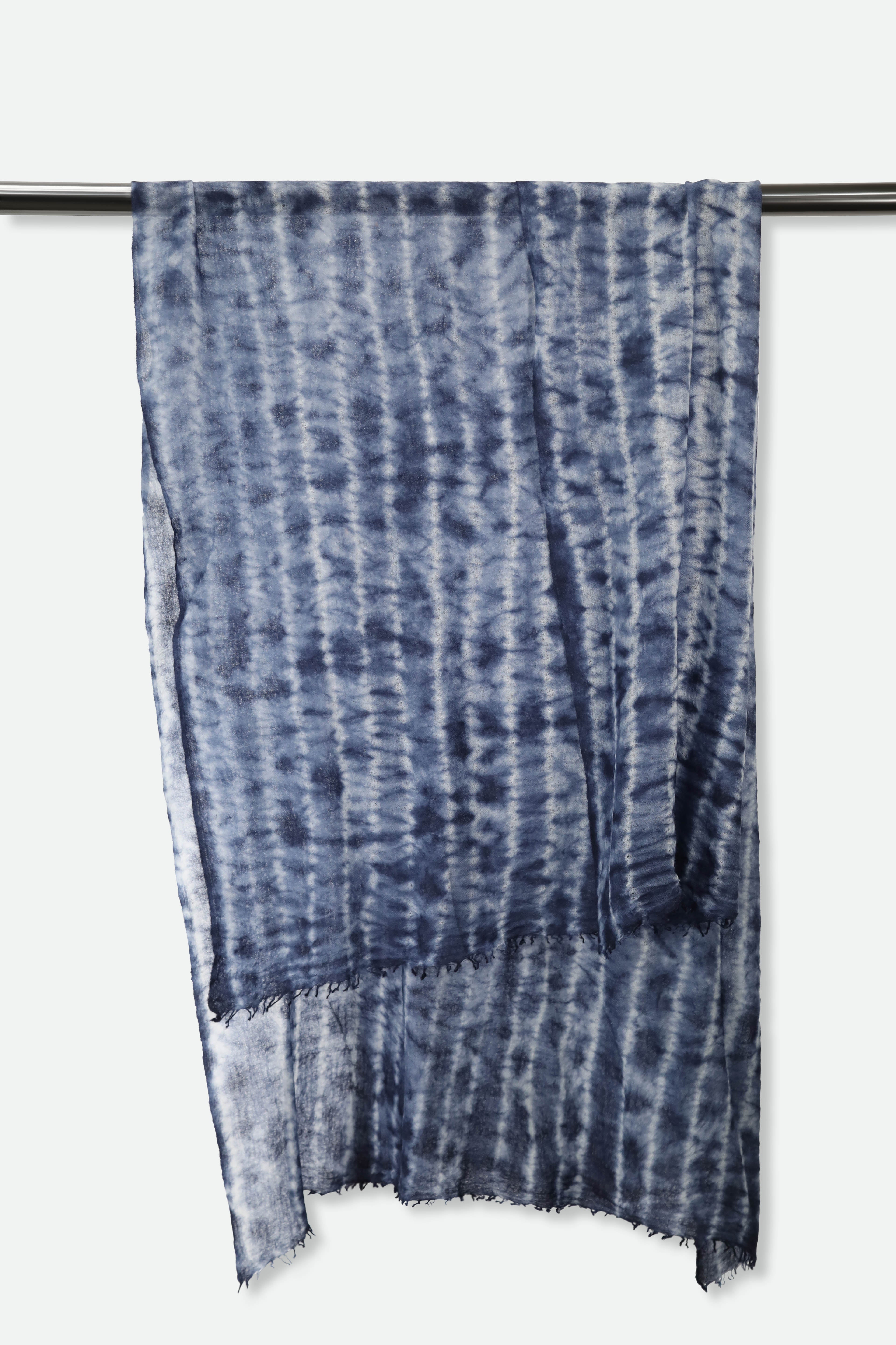 INDIGO WATER SCARF IN HAND DYED CASHMERE - Jarbo