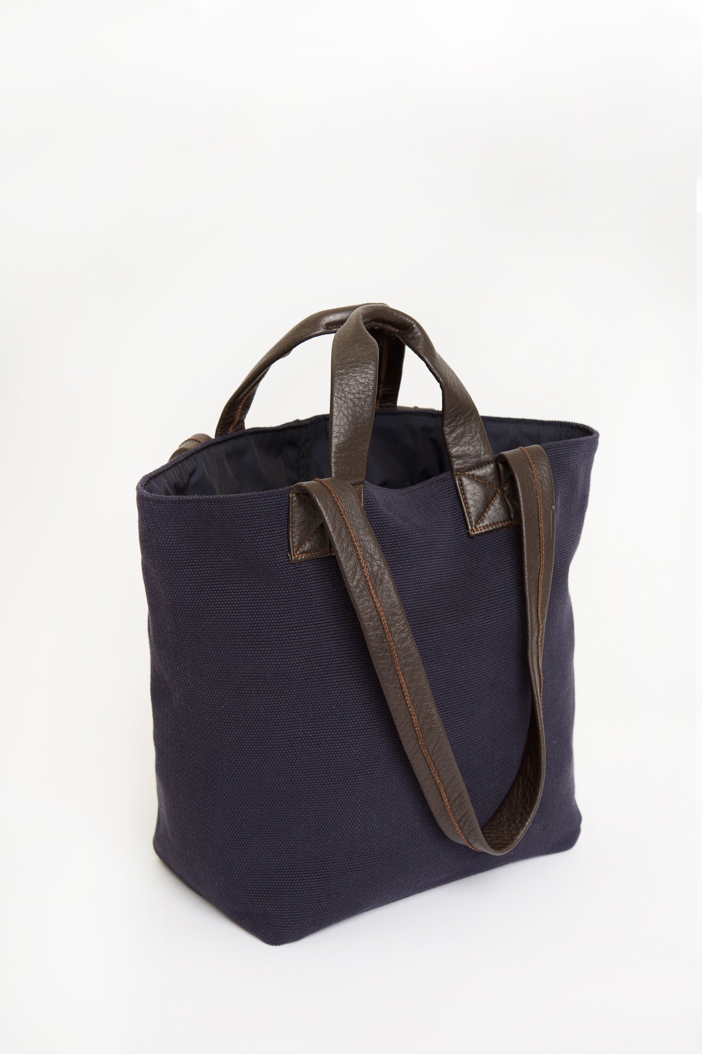 INDIGO MINI SHOPPING TOTE IN LEATHER AND CANVAS