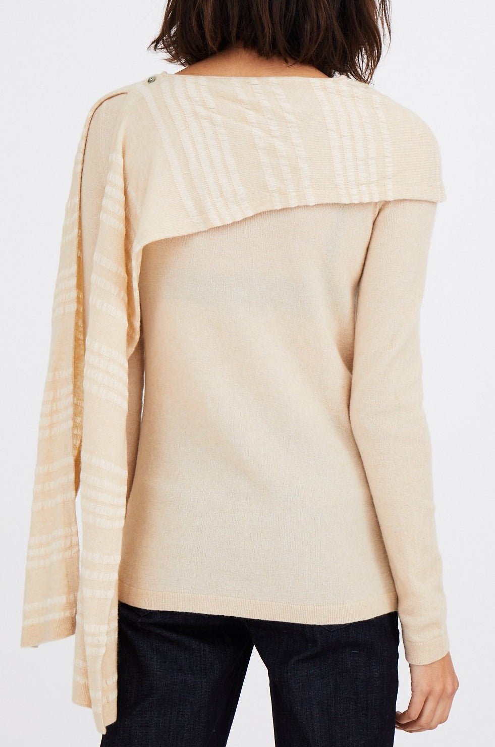 KARSON TOP WITH STRIPED ASYMMETRICAL SCARF IN MERINO - CASHMERE - Jarbo