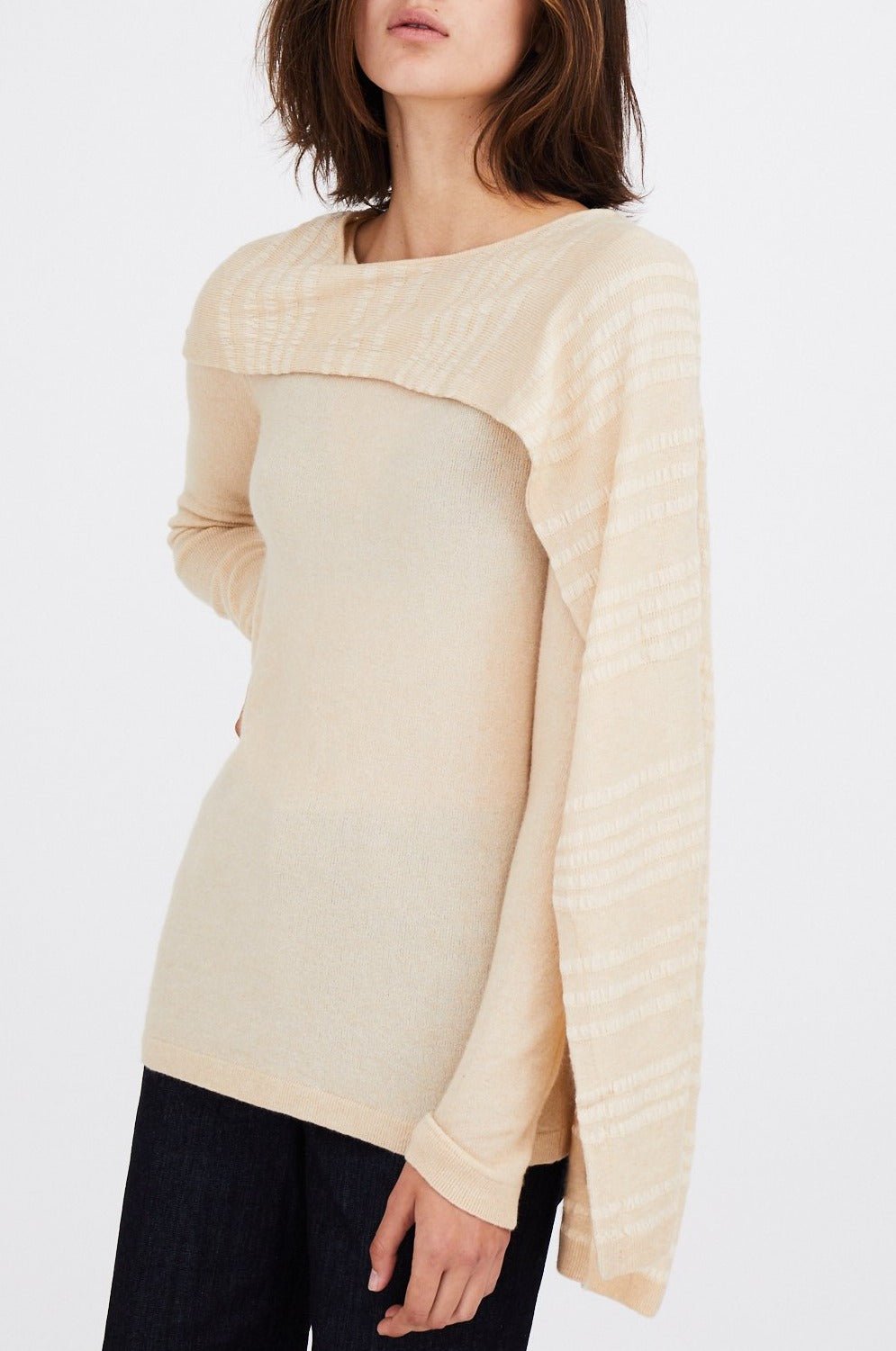 KARSON TOP WITH STRIPED ASYMMETRICAL SCARF IN MERINO - CASHMERE - Jarbo