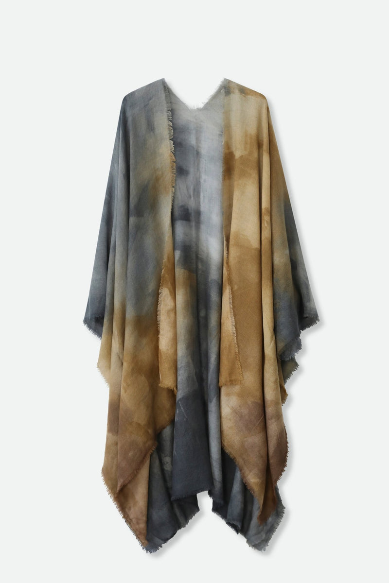 LANAI CARRIAGI CASHMERE LONG CAPE WRAP IN HAND-DYED MARONE GRIGGIO - Jarbo