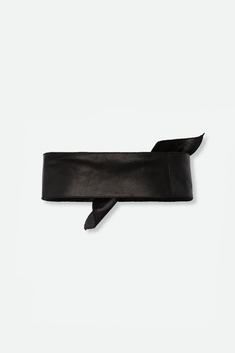 Black leather shop tie belt