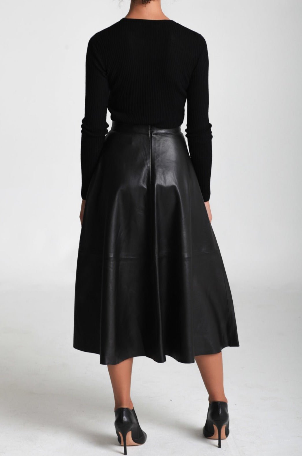 LILY MIDI HIGH WAISTED SKIRT IN LEATHER - Jarbo
