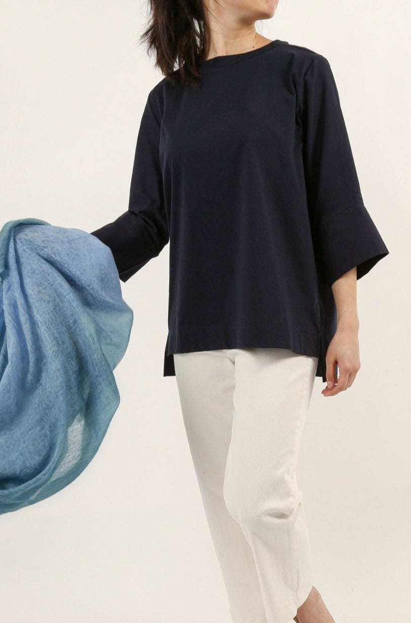 MANDA WIDE CUFF TOP IN ITALIAN JERSEY AND POPLIN COTTON - Jarbo