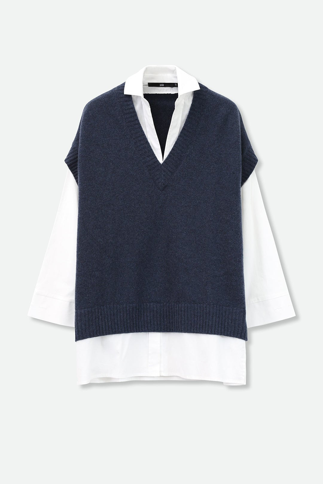 MAXIE SHIRTED VEST IN MERINO CASHMERE ZEGNA BARUFFA YARN WITH ITALIAN COTTON POPLIN - Jarbo