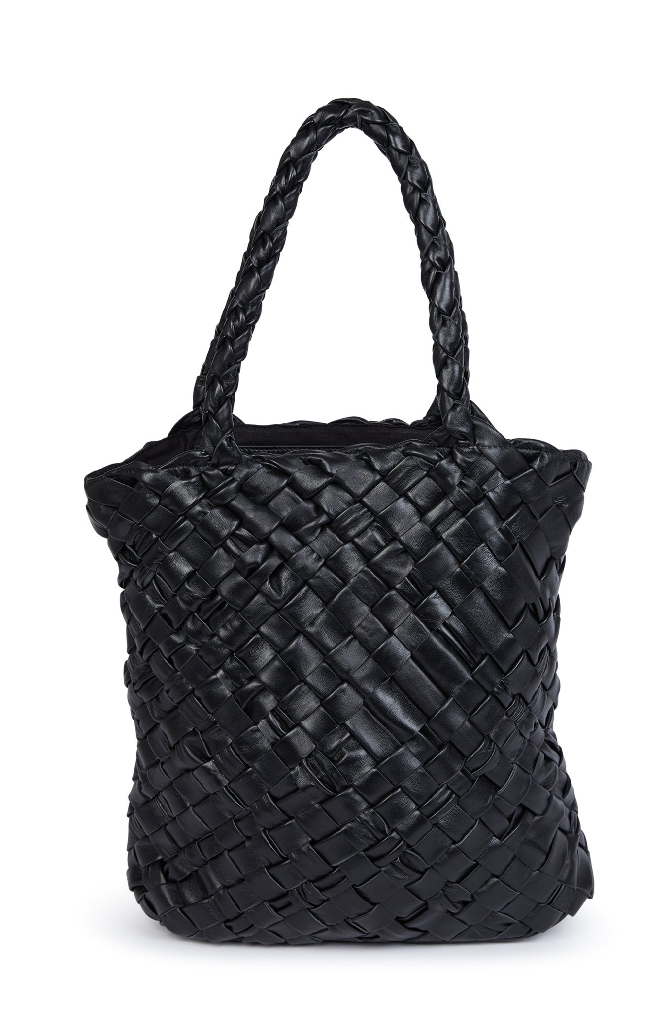 MELANIE ITALIAN WOVEN LEATHER HANDBAG IN BLACK - Jarbo