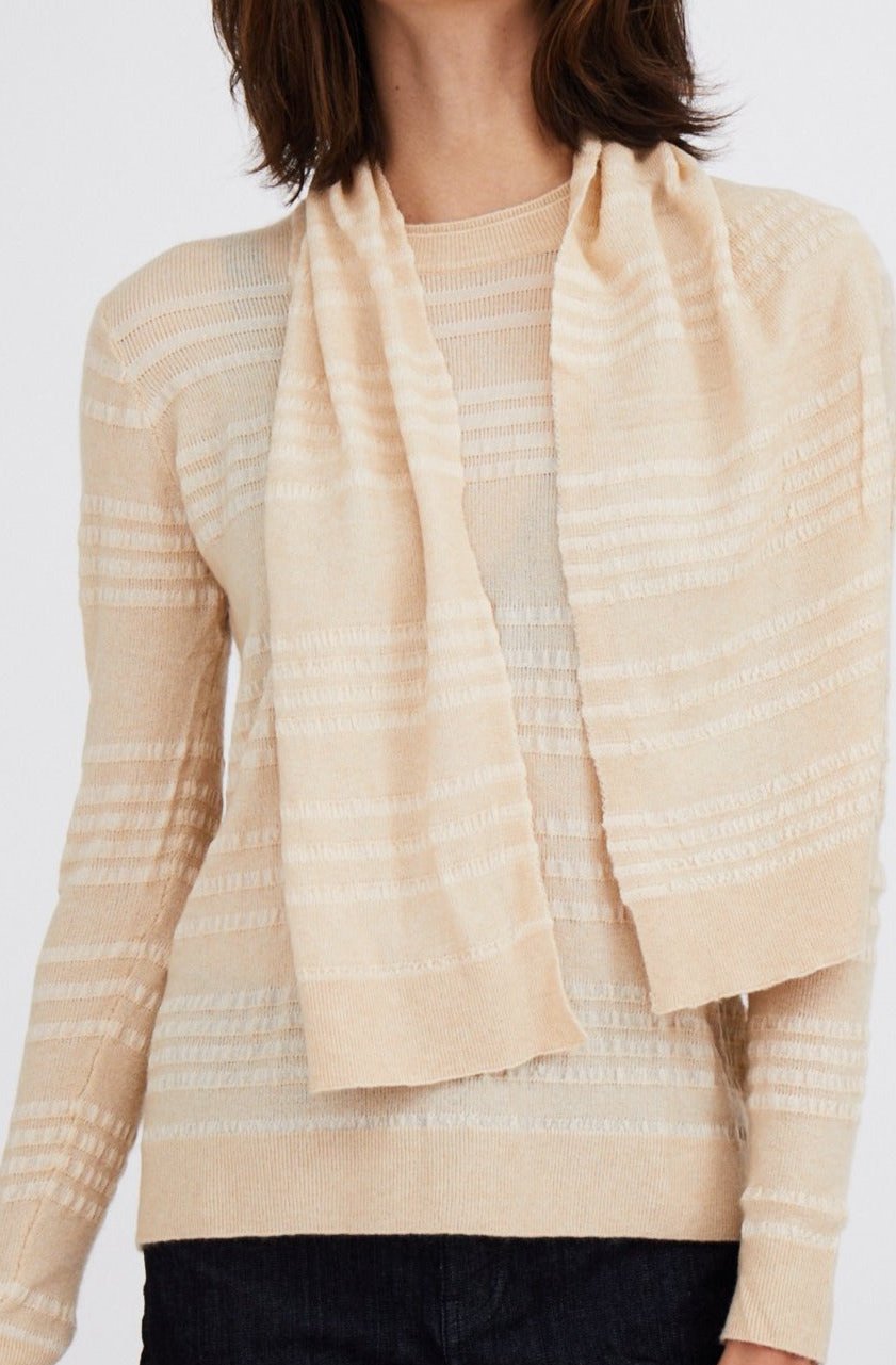 OLIVER STRIPE CREW WITH SCARF IN MERINO - CASHMERE BLEND - Jarbo