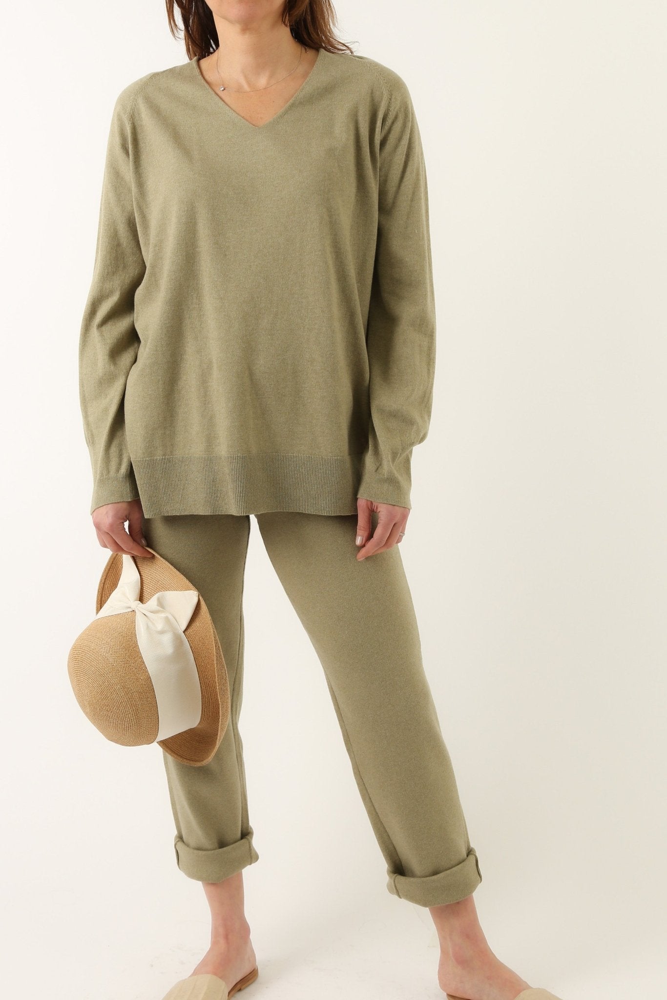 PAIGE PANT IN DOUBLE KNIT HEATHERED PIMA COTTON IN GREEN HEATHER - Jarbo