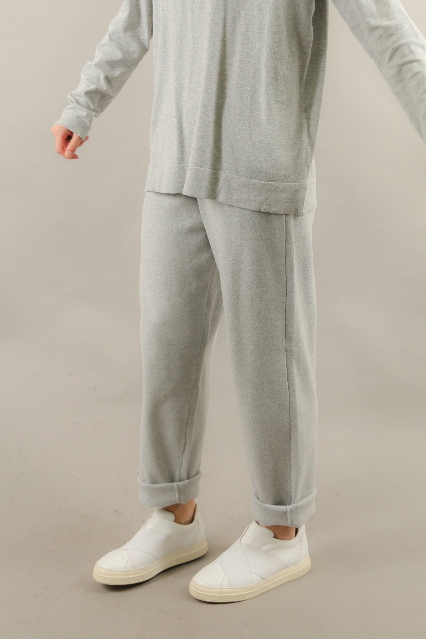 PAIGE PANT IN DOUBLE KNIT HEATHERED PIMA COTTON IN ICE GREY HEATHER - Jarbo