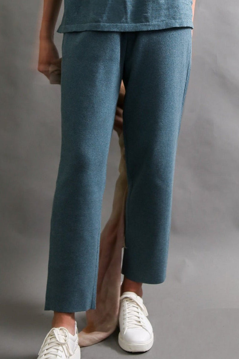 PAIGE PANT IN DOUBLE KNIT HEATHERED PIMA COTTON IN TEAL - Jarbo