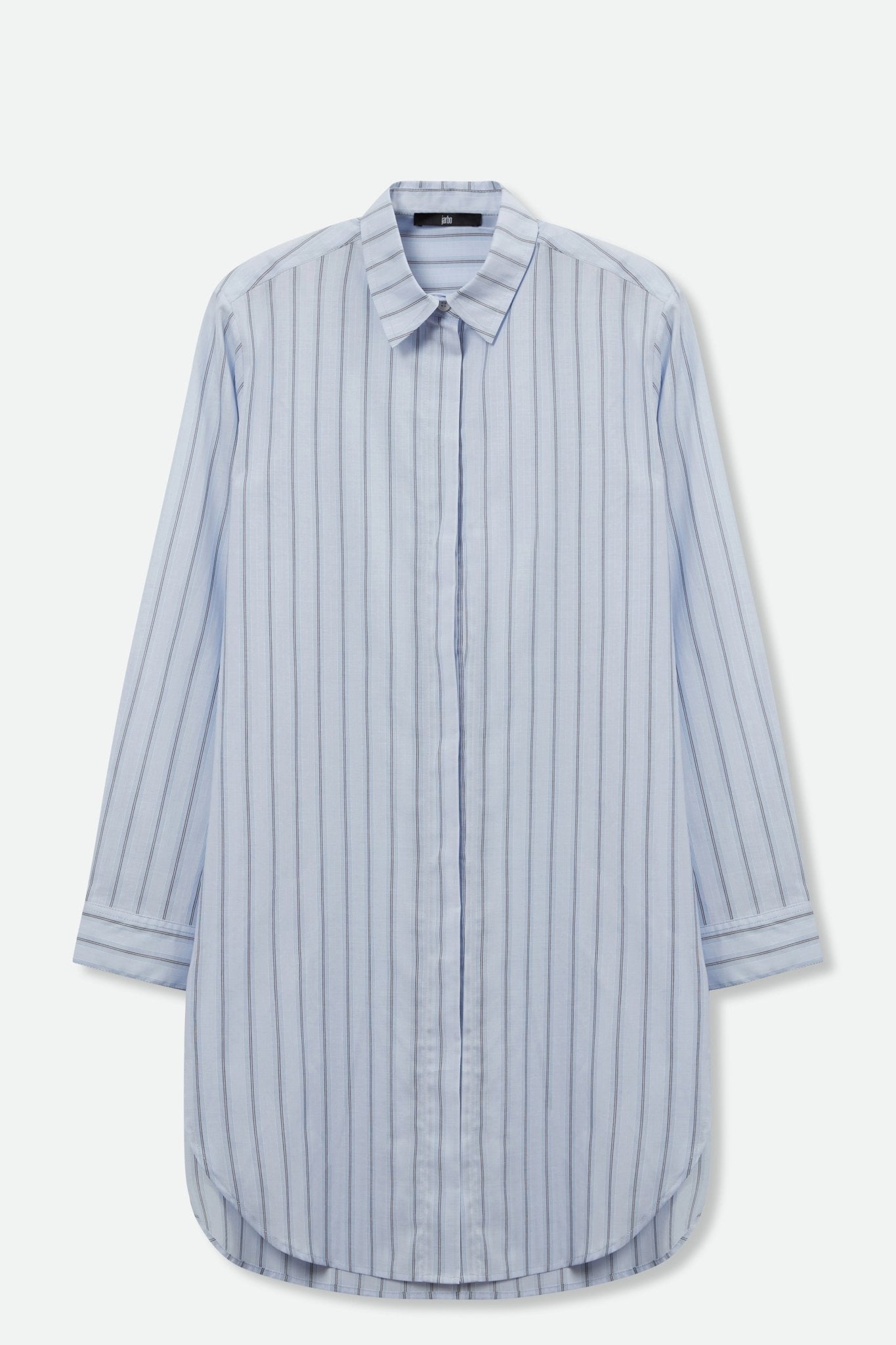 PERFECT SHIRT WITH A LENGTHENED HEM IN ITALIAN COTTON IN LIGHT BLUE STRIPE - Jarbo