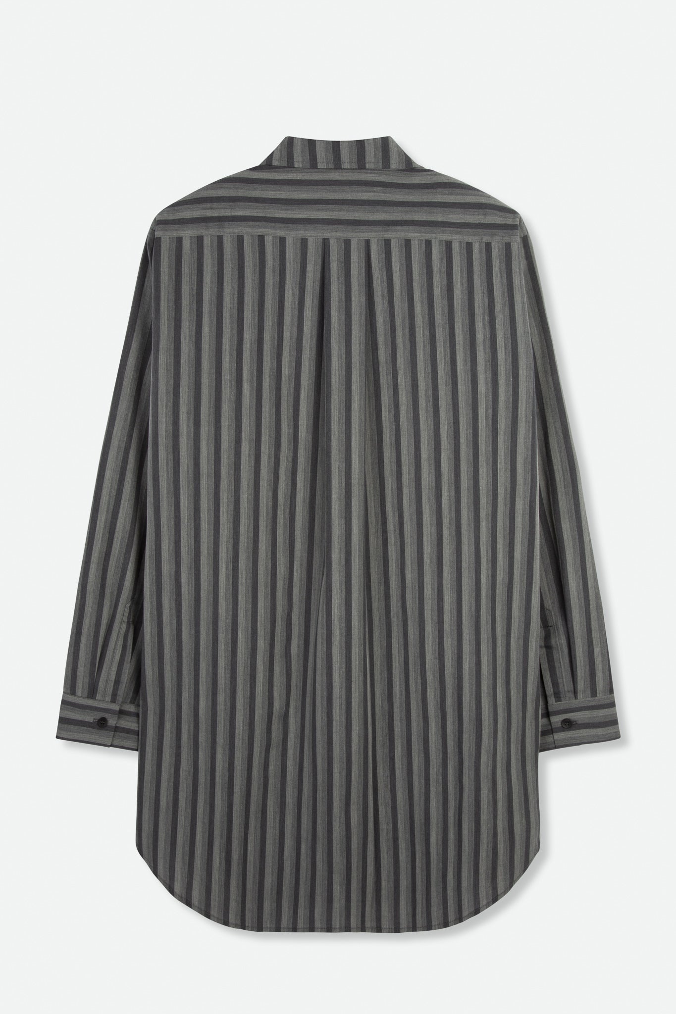 PERFECT SHIRT WITH A LENGTHENED HEM IN ITALIAN COTTON VERTICAL CHARCOAL STRIPE - Jarbo