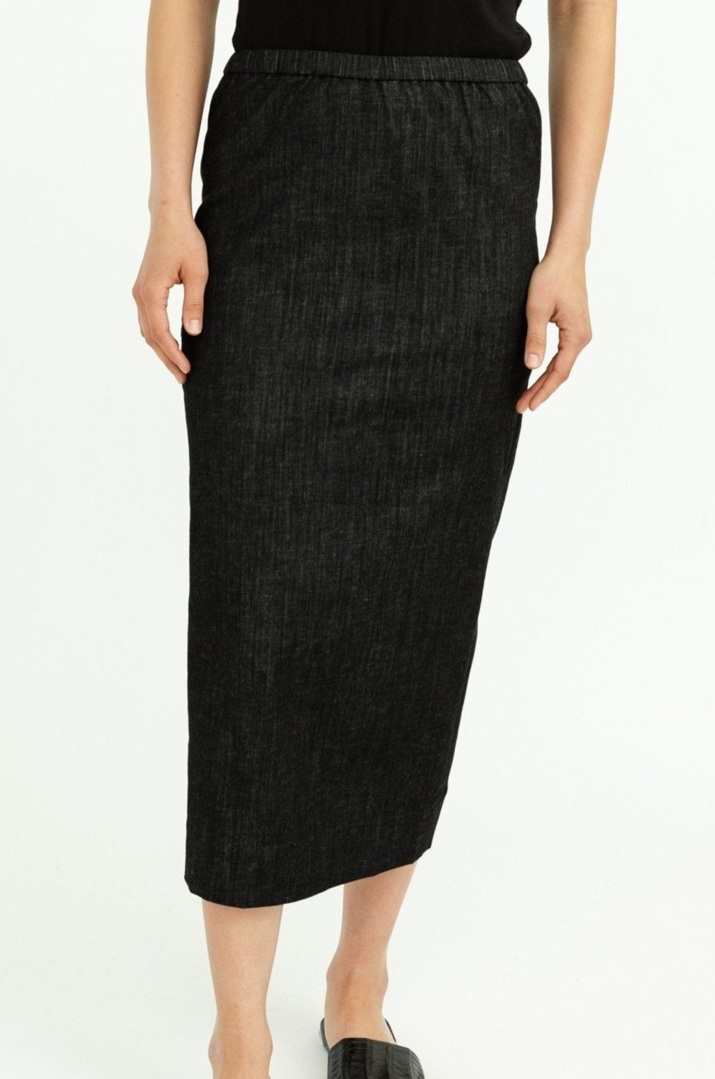 PISA LONG KICK PLEAT SKIRT IN STRETCH DENIM - Jarbo